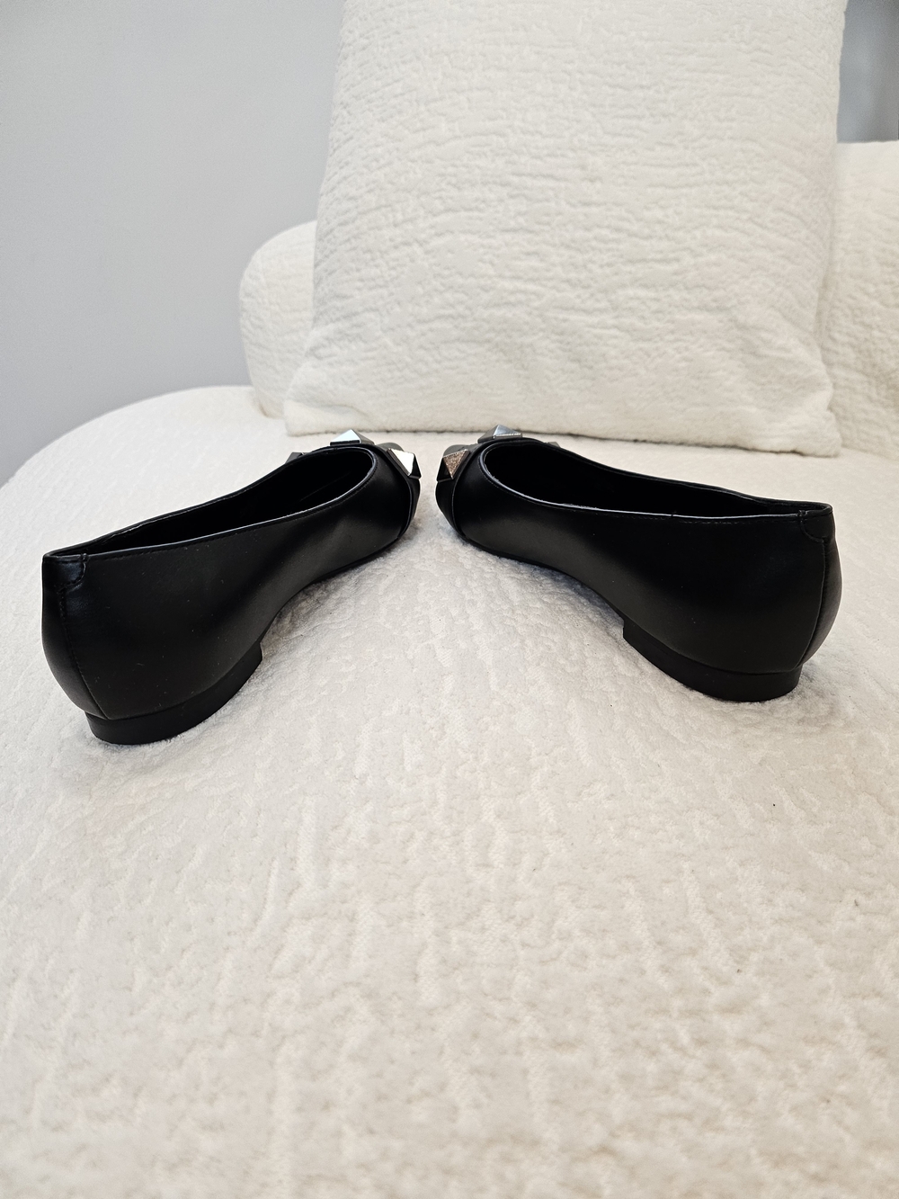Marc Fisher Black Pointed Leather Flats with Stud Detail - Picture 6 of 9
